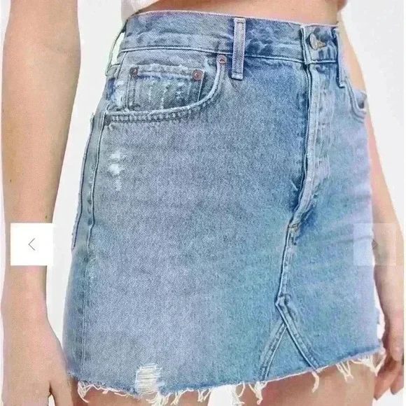 AGOLDE Quinn High Waisted Distressed Denim Mini Skirt size 29 - Picture 2 of 7